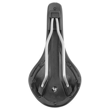 Selle Newton route/VTT Cyber noir déco jaune fluo/blanc 285x140mm rail acier gris
