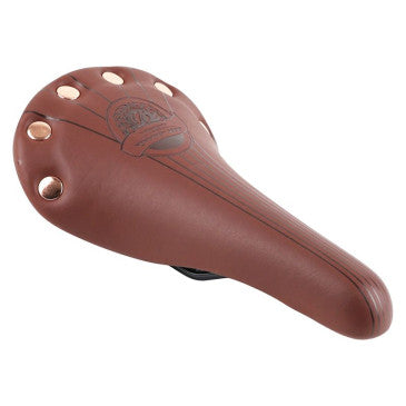 Selle Newton route vintage marron clair avec rivets 278x155mm rail acier